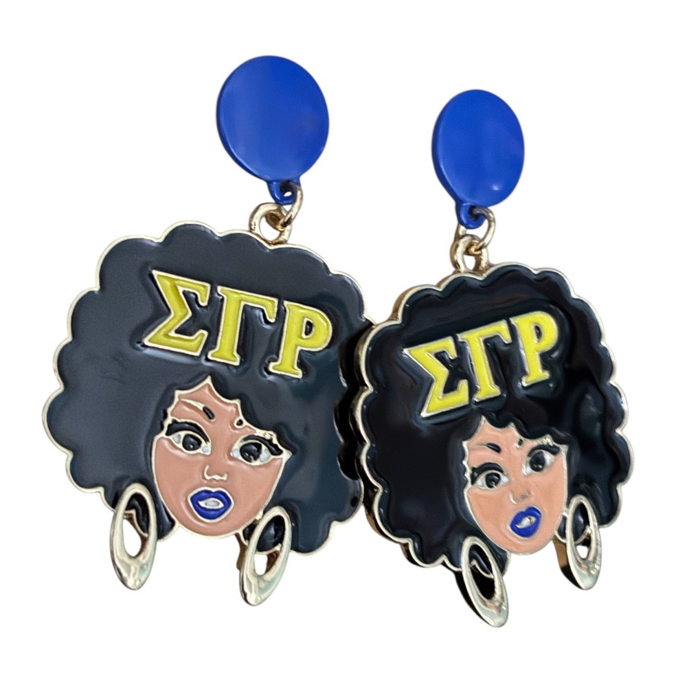 Sigma Gamma Rho Blue and Yellow Afro Earrings - Picture 2 of 3